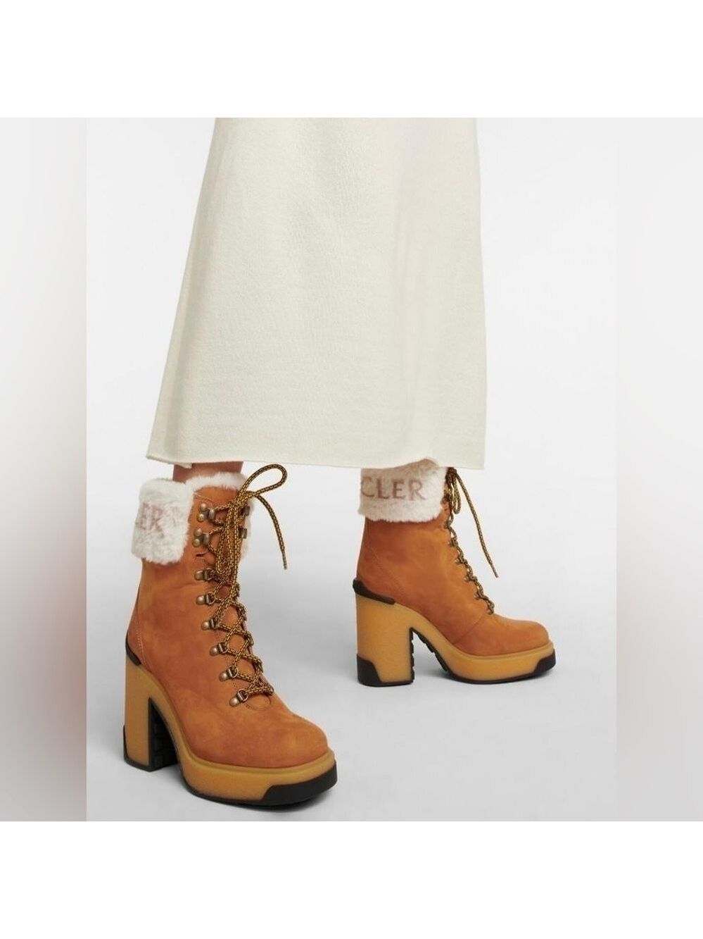 NIB Moncler Claudia Faux Fur Suede Block Heel Ankle Booties - Picture 3 of 11
